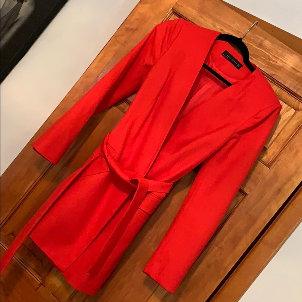 Red Zara Tie Waist Blazer
